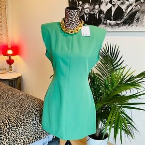 Green Shoulder Pad Mini Dress